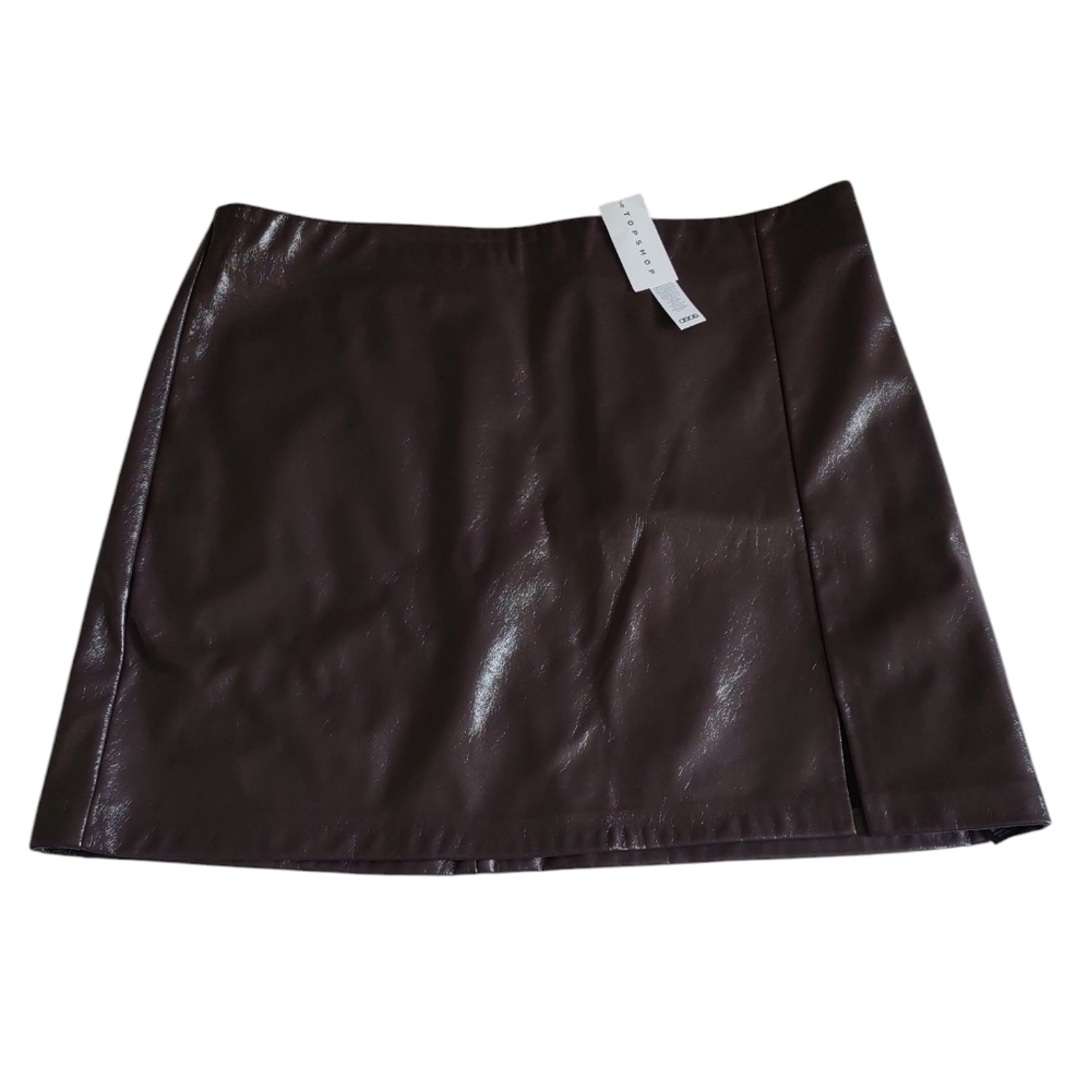 Topshop Womens Vegan Leather Mini Skirt Size 14 Moto Style